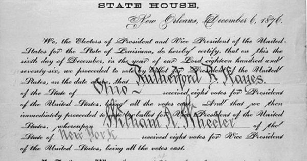 1876 Louisiana Certificate of Electoral Vote