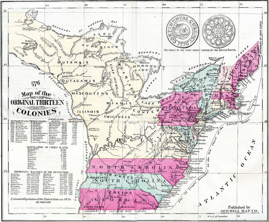 Map of Thirteen Original Colonies